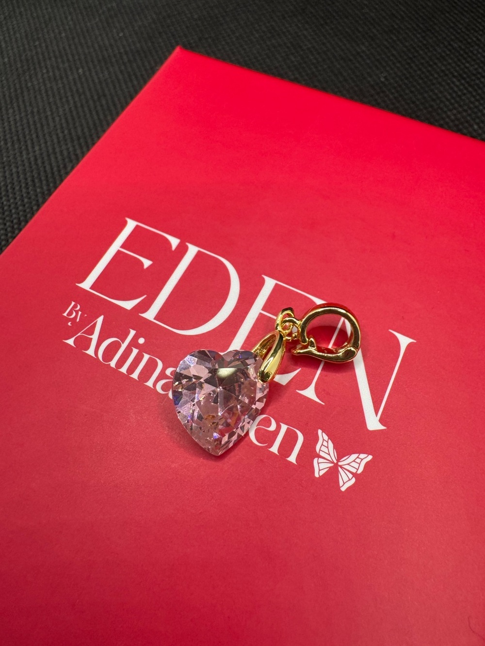NIB Pink Crystal Heart Pendant 14k Yellow Gold Plated Enhancer Bale